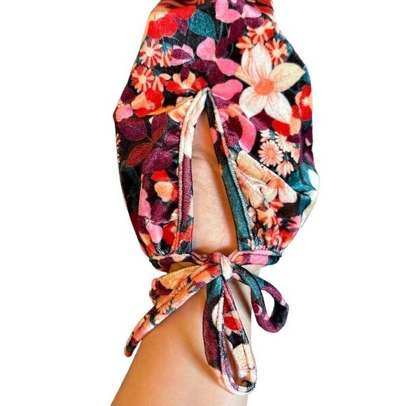 Bcbgeneration Velvet Floral Print Ruffle Trim Colorful Mini Dress - Picture 5 of 8